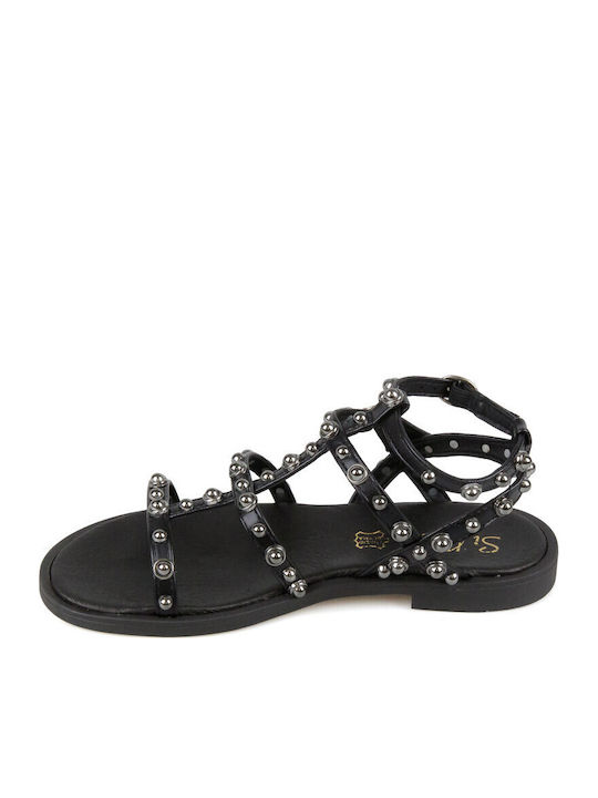 Leather Women's Gladiator Black Sandals