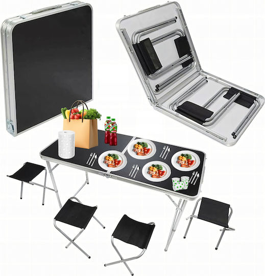 Set Masă Din Aluminiu Pentru Mobilier De Camping Pliabil În Caz În Care 120x60x55cm Negru