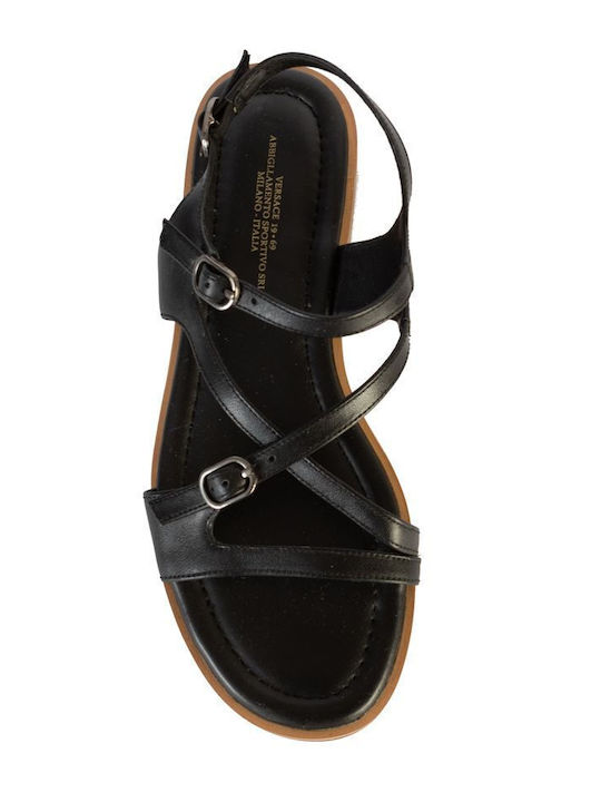 Leder Flache Damen Sandalen Schwarz