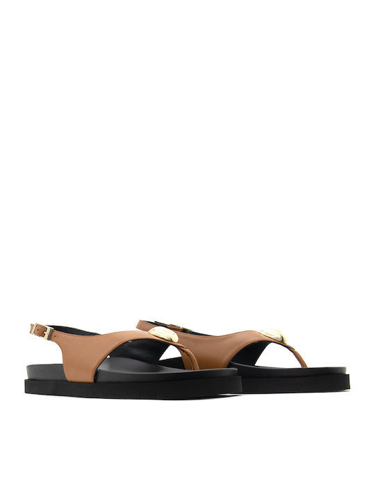Leather Women's Flat Sandals Tabac Brown 26088 Bio Next Cuoio