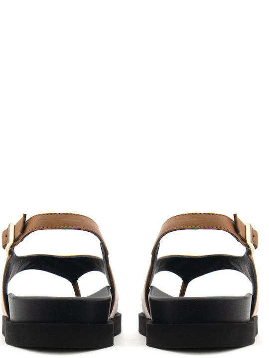 Leather Women's Flat Sandals Tabac Brown 26088 Bio Next Cuoio