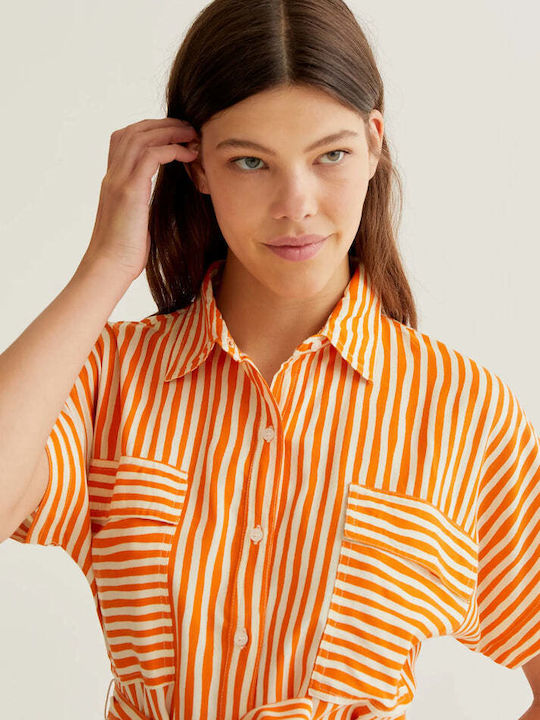 Summer Midi Shirt Dress Orange