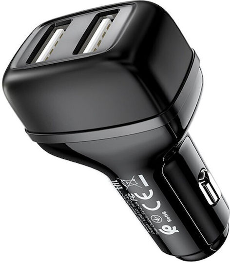 Hoco Z36 Leader Auto-Ladegerät 12W 2.4A mit Anschlüssen: 2xUSB Schwarz Farbe