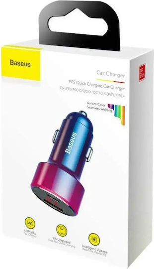 Baseus Φορτιστής Αυτοκινήτου Magic Car Charger QC 4.0 PD 45W με Θύρες: 1xUSB 1xType-C Πολύχρωμος