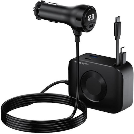 Mobile Origin Car Charger 75W 3A Fast Charging with Ports: 1xUSB 2xType-C with Cable Type-C Black Color