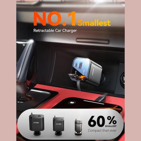 Joyroom JR-CCL05 Φορτιστής Αυτοκινήτου 30W με Θύρες: 1xUSB 1xType-C μαζί με Καλώδιο Lightning / Type-C Γκρι Χρώμα