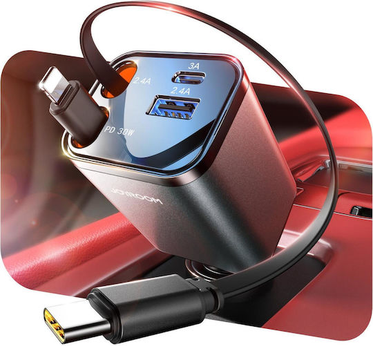 Joyroom JR-CCL05 Φορτιστής Αυτοκινήτου 30W με Θύρες: 1xUSB 1xType-C μαζί με Καλώδιο Lightning / Type-C Γκρι Χρώμα