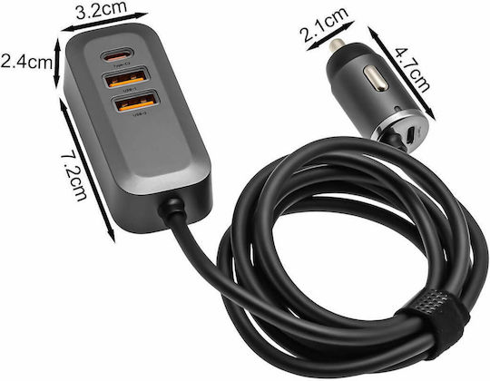 Awei Car Charger 100W 2.4A Fast Charging with Ports: 2xUSB with Cable Type-C