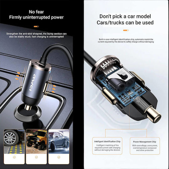 Awei Car Charger 100W 2.4A Fast Charging with Ports: 2xUSB with Cable Type-C