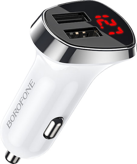 Borofone BZ15 LCD Car Charger 2.4A with Ports: 2xUSB with Cable Lightning and Voltmeter White Color