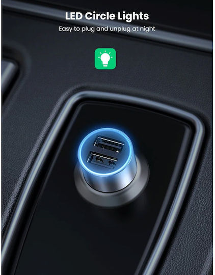 Ugreen CD130 Car Charger 24W 2.4A with 2x USB Grey Color