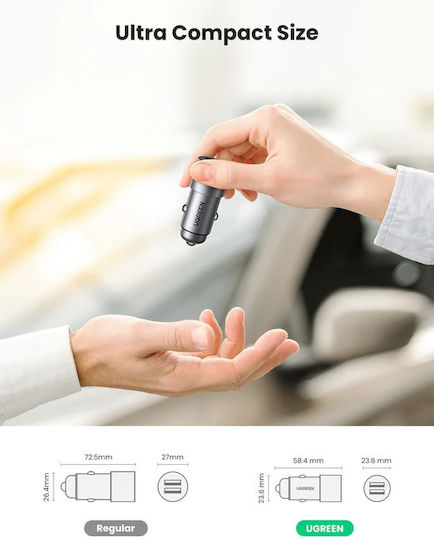 Ugreen CD130 Car Charger 24W 2.4A with 2x USB Grey Color