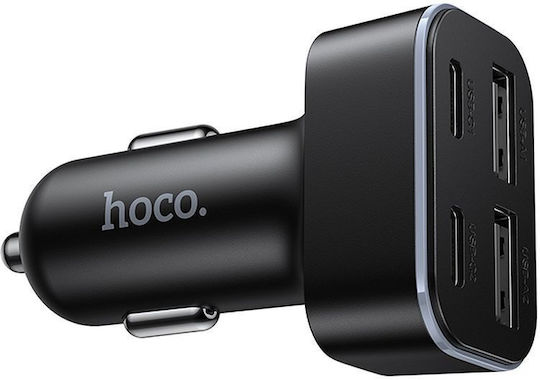 Hoco Φορτιστής Αυτοκινήτου 42W Γρήγορης Φόρτισης με Θύρες: 2xUSB 2xType-C Μαύρο Χρώμα