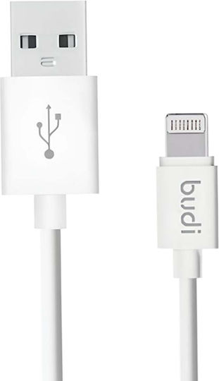 Budi Car Charger 12W 2.4A with One Port 1xUSB-A with Lightning Cable White Color