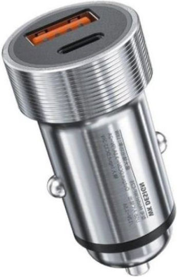 WK WP-C28 Autoladegerät 18W mit Anschlüssen: 1xUSB 1xType-C Silber Farbe