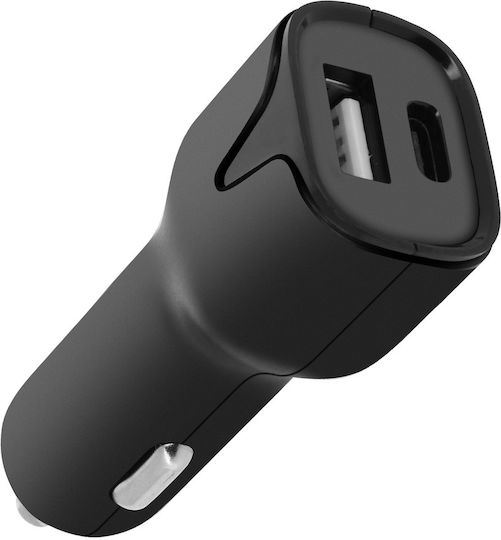 Setty Φορτιστής Αυτοκινήτου 2.4A με Θύρες: 1xUSB 1xType-C Μαύρο Χρώμα