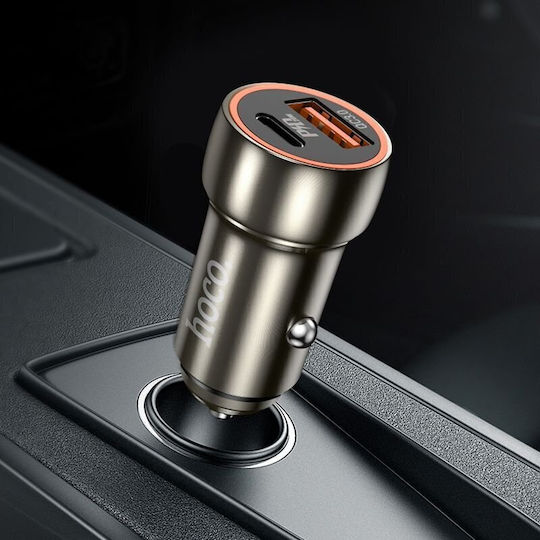 Hoco Z46A Autoladegerät 18W 3A Schnellladen mit Anschlüssen: 1xUSB-A 1xType-C Graue Farbe