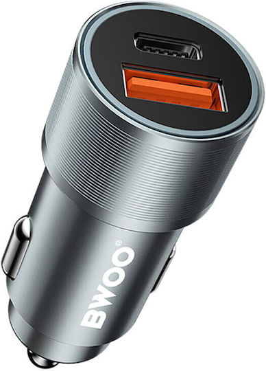 BWOO BO-CC73 Încărcător Auto 38W Cu Porturi 1xUSB 1xType-C Culoare Gri