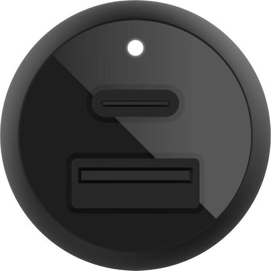 Belkin Φορτιστής Αυτοκινήτου 37W με Θύρες: 1xUSB 1xType-C Μαύρος