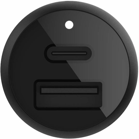 Belkin Φορτιστής Αυτοκινήτου 37W με Θύρες: 1xUSB 1xType-C Μαύρος