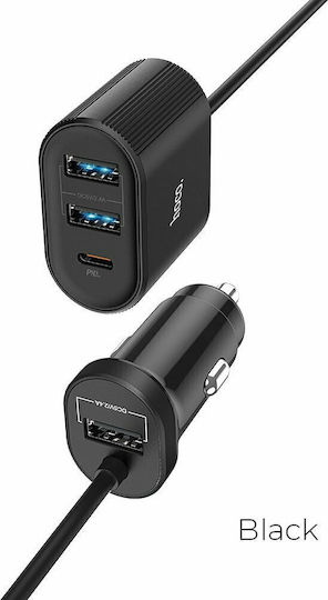Hoco Z35 Handy-Autoladegerät 42W Schnellladen mit 3xUSB-A 1xType-C Anschlüssen Eingebettetes Kabel Schwarz Farbe