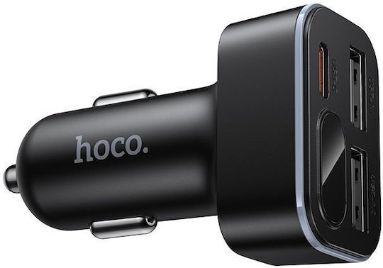 Hoco Auto-Ladegerät 42W Schnellladung mit Anschlüssen: 2xUSB 1xType-C mit Kabel Typ-C,TC-TC Schwarz Farbe
