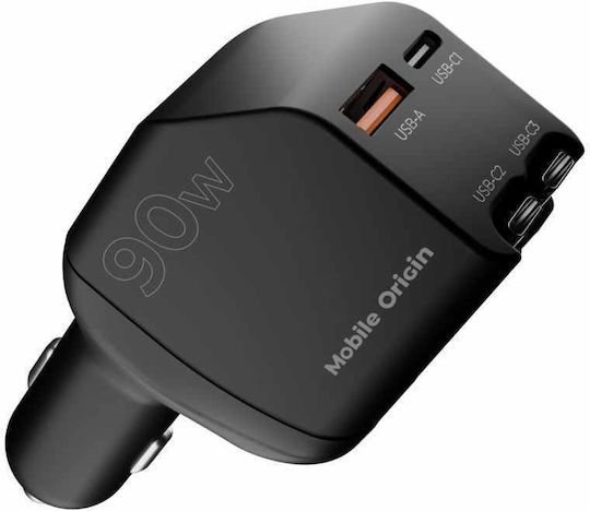 Mobile Origin 90w Car Charger Ca22 Usb-c + Usb-a 2x Usb-c Cable Mo-90cch-ca22