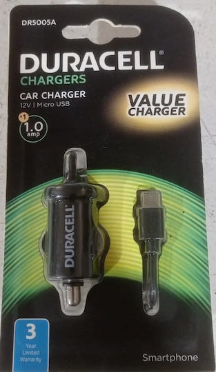 Duracell 1A In-Car Charger Car Charger 1A with Cable Micro-USB Black Color
