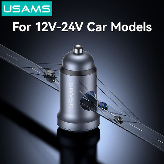 Usams Auto-Ladegerät 30W Schnellladung mit Anschlüssen: 1xUSB 1xType-C