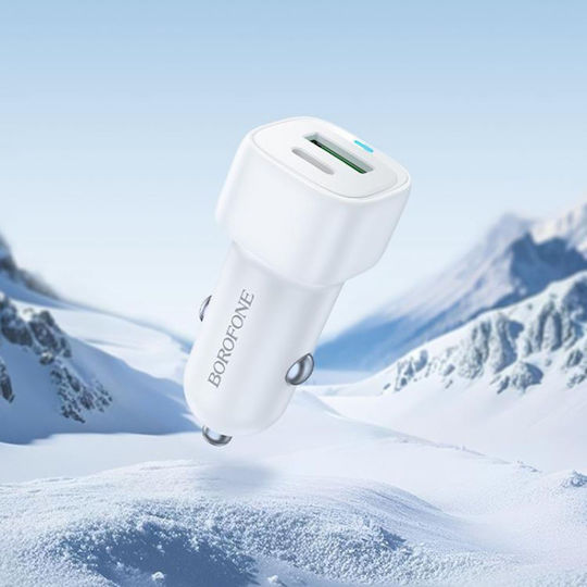 Borofone Auto-Ladegerät 18W Schnellladung mit Anschlüssen: 1xUSB 1xType-C Weiß Farbe