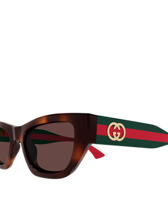 Gucci Women's Sunglasses with Brown Horn-Rimmed Frame and Brown Lens GG2116S 002