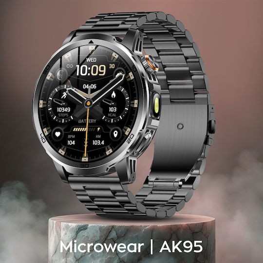 Microwear AK95 Smartwatch mit Herzfrequenzsensor (Schwarz Stahl)