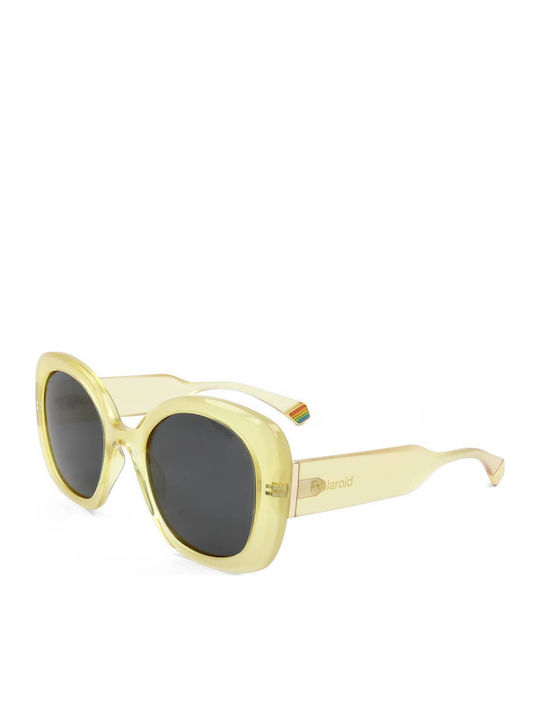 Polaroid Women's Sunglasses with Yellow Plastic Frame and Gray Polarized Lens PLD6190/S 40G/M9