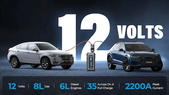 Topdon V2200 Φορητός Εκκινητής Μπαταρίας Αυτοκινήτου με Power Bank / USB / Φακό