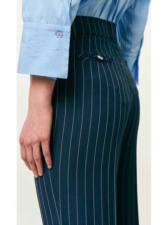Women's Fabric Trousers in Regular Fit Striped Blue