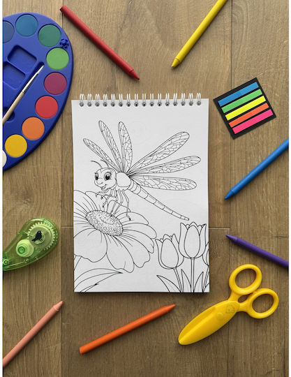 Hello Spring Carte De Colorat Pentru Copii – Animale Plante Insecte Activități De Primăvară 40 Pagini A5 Cu Spiră