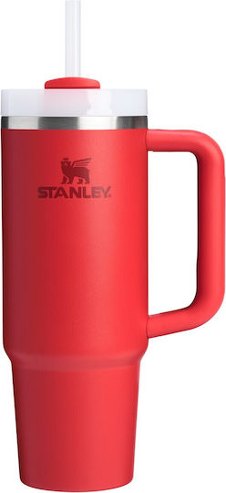 Stanley Quencher H2.0 FlowState Чаша с Дръжка Термос Неръждаема Стомана Без BPA 890мл Червен с Сламка и Дръжка