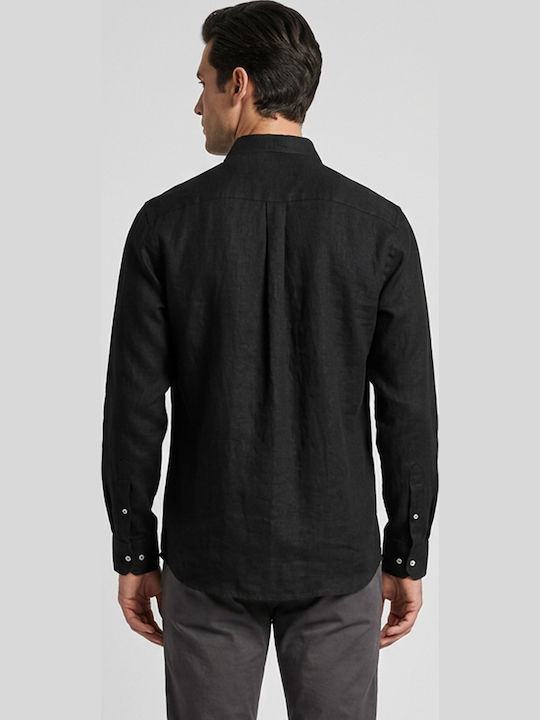 Long Sleeve Linen Shirt in Regular Fit Black