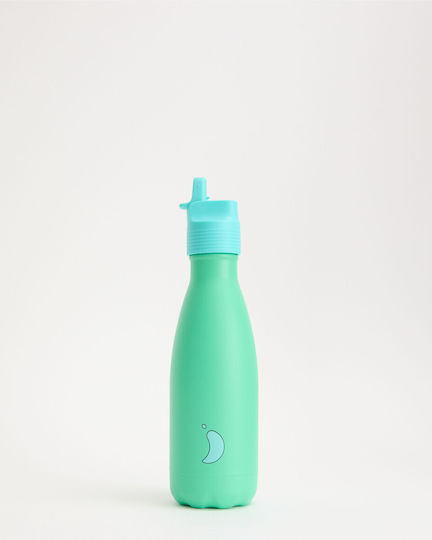 Kids Water Bottle Stainless Steel with Straw Green 350ml