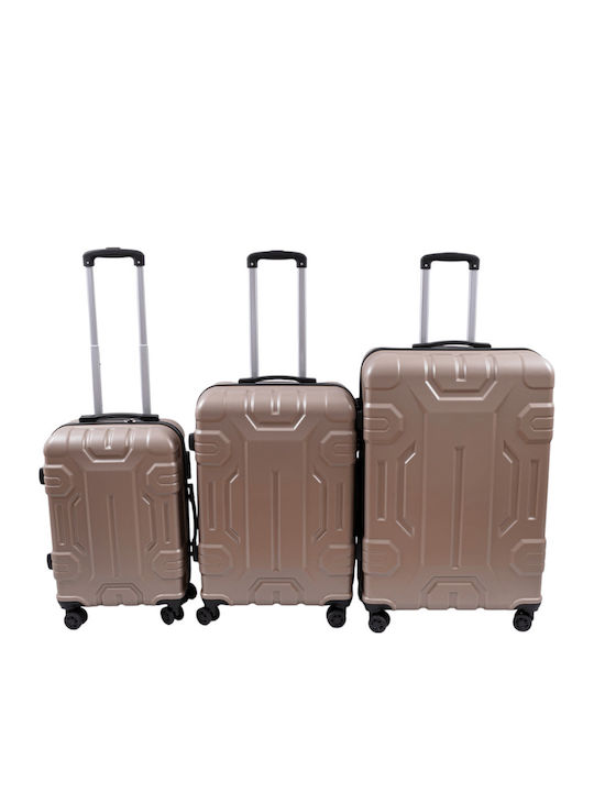 Hard Travel Suitcases Champagne with 4 Wheels Set of 3 Pieces