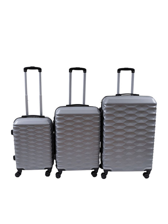 Reise Koffer Hart Silber mit 4 Räder Set 3 Stück