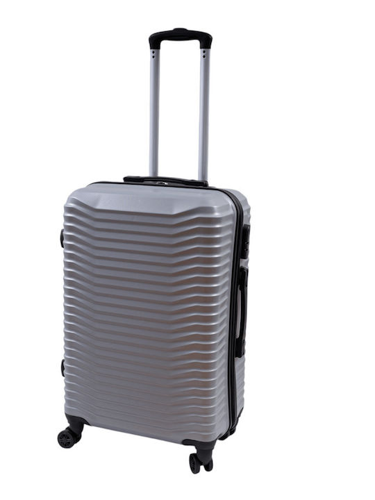 Hard Silver Travel Suitcases with 4 Wheels Set of 3 Pieces