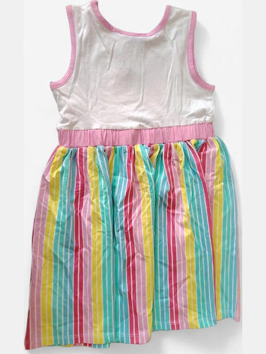 Mädchenkleid Ärmellos Gestreift Pink
