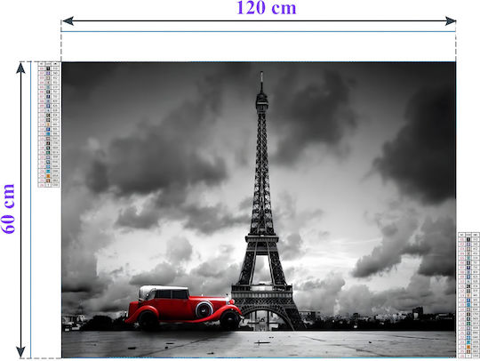 Xxl Mozaic Diamant Gobelin Zola Turnul Eiffel Peisaj Mașină Vintage Roșie 120 X 60 Cm