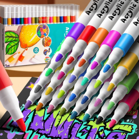 Set 60 Markere Acrilice Zola Vârf Precise Hârtie Piatră Sticlă Ceramică Lemn Materiale Textile Pânză Uscare Rapidă Multicolor