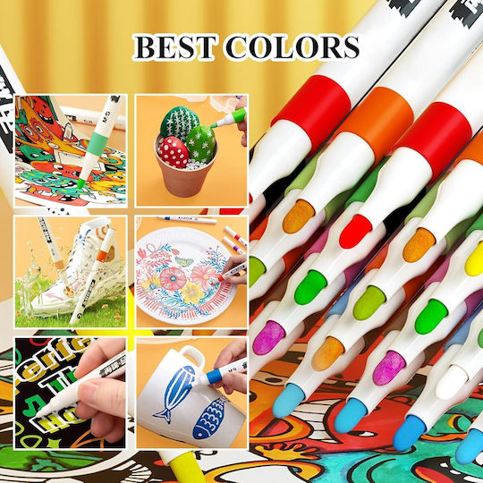 Set 60 Markere Acrilice Zola Vârf Precise Hârtie Piatră Sticlă Ceramică Lemn Materiale Textile Pânză Uscare Rapidă Multicolor
