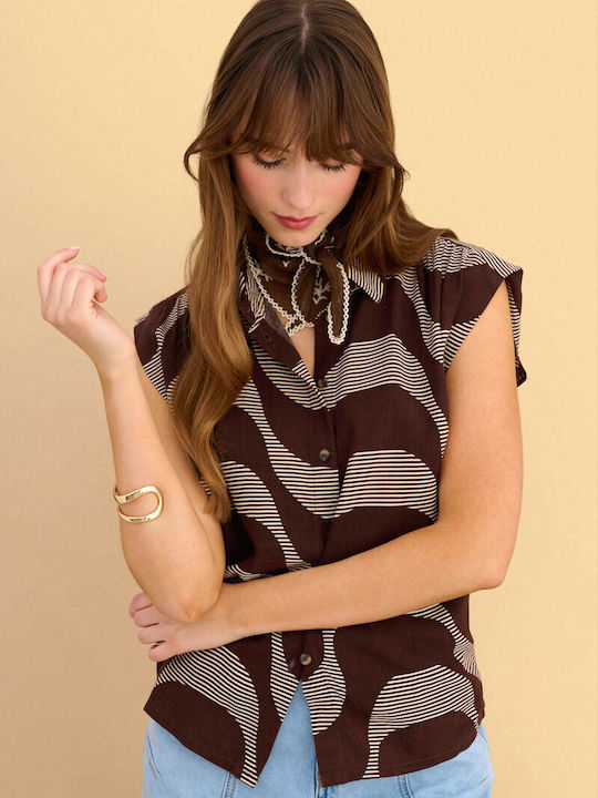 Sleeveless Women's Shirt Brown