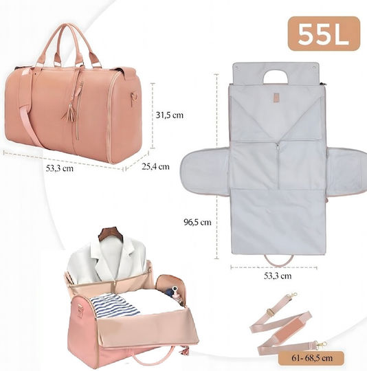 Sac De Voiaj 55l Roz Din Piele Sintetică M53.3xL25.4xÎ31.5cm