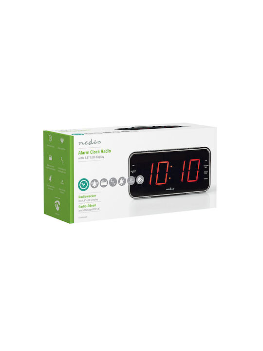 Nedis Am Fm Digital Led Radio Alarm Clock Usb-a Port Time Projection Black