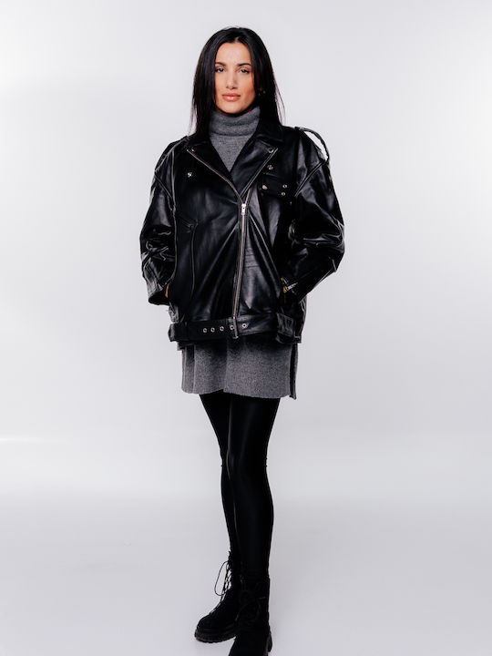 Leder Damenjacke Für Winter Schwarz